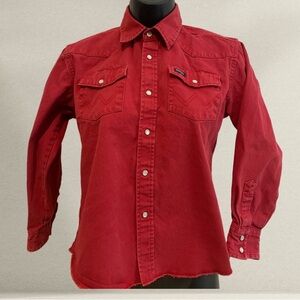 Vintage Wrangler Youth Cowboy Shirt-Giddy Up! 1980s-Wrangler Western Shirts-Red